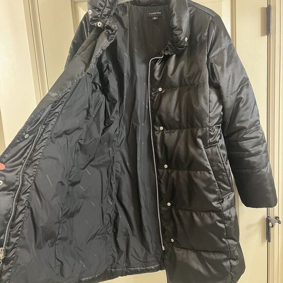 Lands' End Women M 10-12 Black Satin Down Puffer Jacket Knee Length Full Zip EUC - Picture 8 of 16